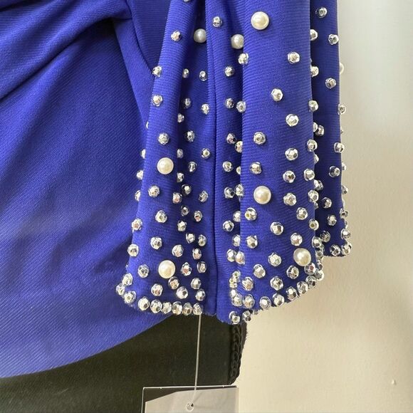New Alex Evenings Petite Pearl Embellished Top Size SP Blue Women’s - Picture 2 of 13